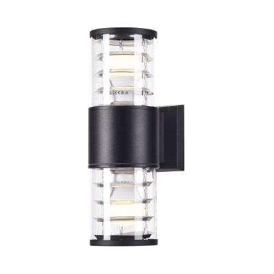 Maytoni - Bronx - Applique da esterni in metallo con diffusori in vetro a doppia illuminazione - Colore: Nero - 2 Lampadine E27 60W - IP54 - SKU: O576WL-02B