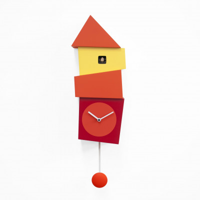 Progetti - Orologio da parete a cucù con pendolo Crooked - Colore: Arancione/Rosso - SKU: 023800AR