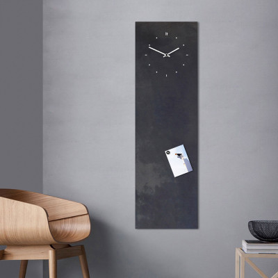 Design Object - Industrial - Lavagna magnetica in metallo con orologio in verticale dal design moderno - Colore: Grigio Scuro - SKU: IT620FN