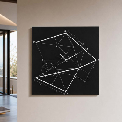 Design Object Orologio da parete minimalista con disegno a serigrafia geometrica "TIME LINE" Colore: Nero