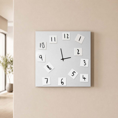 Design Object Orologio da parete moderno in metallo con numeri magnetici movibili "CHANGING" Colore: Bianco