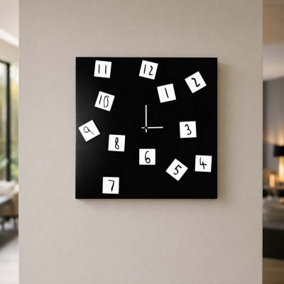 Design Object Orologio da parete moderno in metallo con numeri magnetici movibili "CHANGING" Colore: Nero