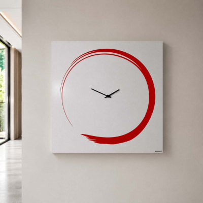 Design Object Orologio da parete ultra minimalista in metallo senza numeri "S-ENSO" Colore: Rosso