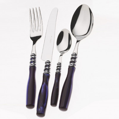 Bugatti Set di posate 24pz con ghiera cromata manico in madreperla linea "Arianna" Colore: Blu