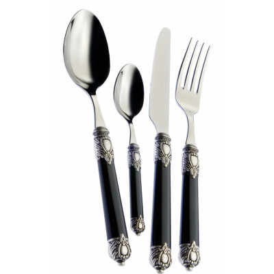 Bugatti Set di posate 24pz ghiera argentata e manico in madreperla linea "Rinascimento" Colore: Nero