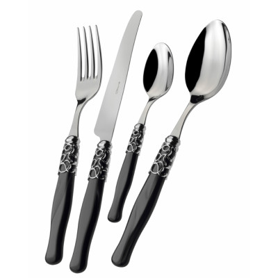 Bugatti Set di posate 24pz con ghiera cromata e manico in madreperla collezione "Selene" Colore: Nero