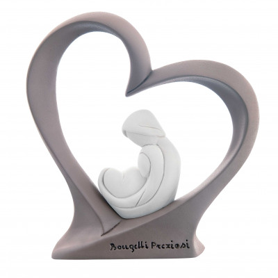 Bongelli Preziosi Scultura da tavolo con sacra famiglia bianco dentro ad un cuore colorato Colore: Tortora