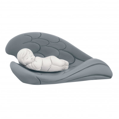 Bongelli Preziosi Bomboniera Battesimo - Scultura con bambino che dorme tra le ali colorate Colore: Grigio
