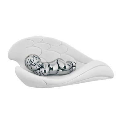 Bongelli Preziosi - Bomboniera Battesimo - Scultura con bambino che dorme tra le ali in argento - Colore: Argento - SKU: ME1256