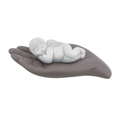 Bongelli Preziosi Bomboniera Battesimo - Scultura con bambino che dorme su palmo della mano Colore: Tortora