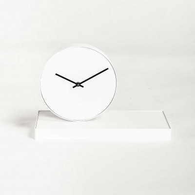 Formae Orologio da tavolo moderno in acciaio con specchio girevole "Gira Tempo" Colore: Bianco