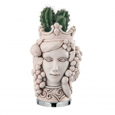 Bongelli Preziosi - Testa di moro femminile piccola invecchiata in stile moderno con piantina - Colore: Bianco - SKU: ME1595/1RS