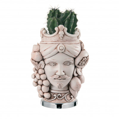 Bongelli Preziosi - Testa di moro maschile media invecchiata in stile moderno con piantina - Colore: Bianco - SKU: ME1594/2RS