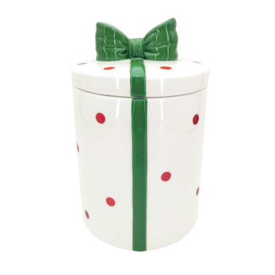 Easy Life Ribbon Barattolo a forma di regalo di natale con fiocco Colore: Bianco/Verde