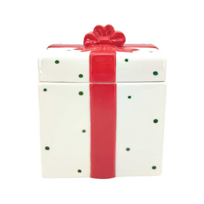 Easy Life Ribbon Barattolo a forma di regalo natalizio con fiocco Colore: Bianco/Rosso