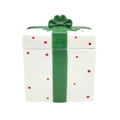 Easy Life Ribbon Barattolo a forma di regalo natalizio con fiocco Colore: Bianco/Verde
