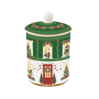  Easy Life - Festive Avenue - Barattolo con coperchio in porcellana con decoro natalizio - Colore: Verde - SKU: R1444#FEAV 