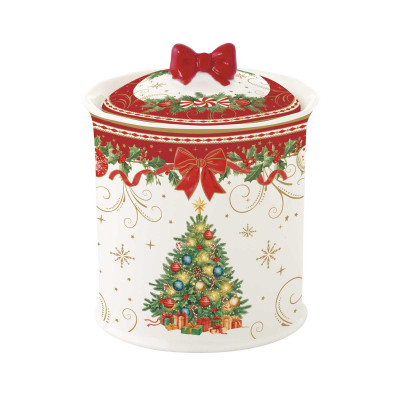 Easy Life Barattolo in porcellana con decori natalizi Colore: Bianco/Rosso