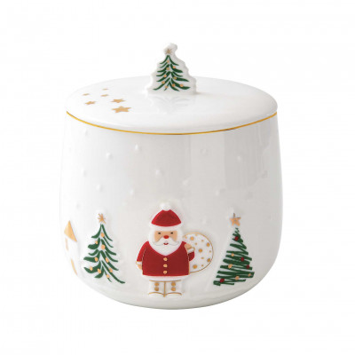 Easy Life Barattolo per biscotti con decori natalizi Colore: Bianco