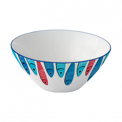  Easy Life - Sardine's party - Ciotola in porcellana dal design elegante - Colore: Bianco/Blu - SKU: R2224#SARD 