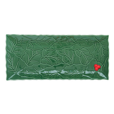  Easy Life - Holly & Berries - Piatto da portata rettangolare in porcellana a temna natalizio - Colore: Verde - SKU: R2176#HOLG 
