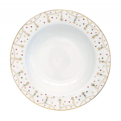  Easy Life - Christmas Lights - Set 6 Piatti fondi in porcellana a tema natalizio - Colore: Oro - SKU: R0943#CHLI 