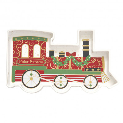  Easy Life - Polar Express - Piatto in porcellana a forma di trenino natalizio - Colore: Verde/Rosso - SKU: R1331#EXPR 