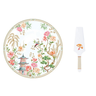  Easy Life - Jardins D'Orient - Piatto torta con paletta in porcellana - Colore: Multicolore - SKU: R1112#JADO 