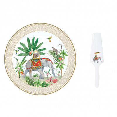  Easy Life - Marajah - Piatto torta con paletta in porcellana - Colore: Bianco/Verde - SKU: R1112#MARA 