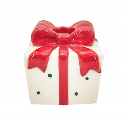 Easy Life Ribbon Portacandela a forma di regalo natalizio con fiocco Colore: Bianco/Rosso