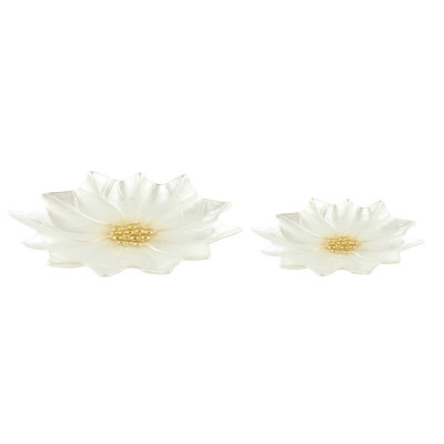 Easy Life Set 2 piattini in vetro a forma di fiore Colore: Bianco/Oro