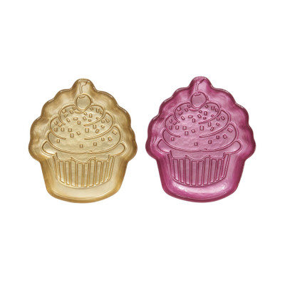  Easy Life - Sweet Christmas - Set 2 piattini in vetro a forma di muffin - Colore: Rosa/Oro - SKU: R1447#SWPK 