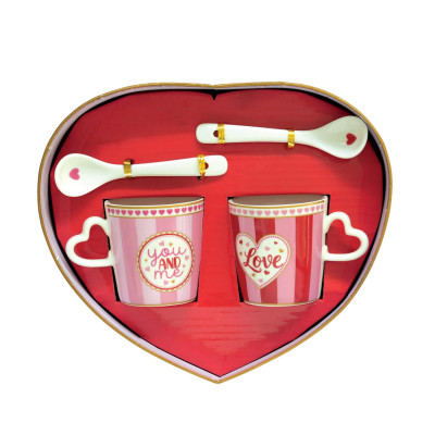  Easy Life - Cuoricini Colors - Set 2 tazzine da caffè con piattino con cuore e cucchiaini - Colore: Multicolore - SKU: R3382#CUCO 