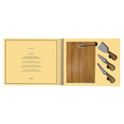  Easy Life - Gift Novels - Set 3 coltelli da formaggio con tagliere in legno di acacia - Colore: Giallo - SKU: R3268#GIFN 