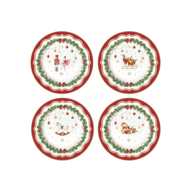  Easy Life - Magie de Noel - Set 4 piatti da dessert in porcellana con decori natalizi - Colore: Multicolore - SKU: R1100#MNOE 