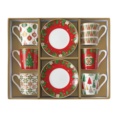  Easy Life - Jingle Bells - Set 6 tazzine da caffè con piattini a tema natalizio - Colore: Multicolore - SKU: R0126#JING 