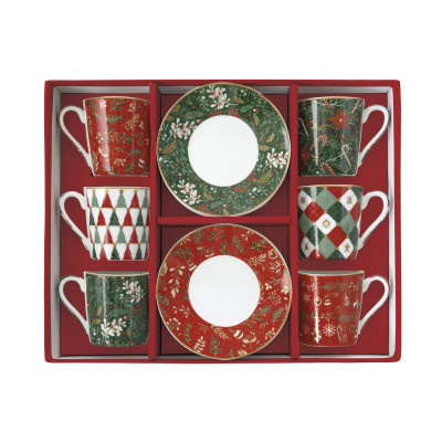  Easy Life - Fancy Christmas - Set 6 tazzine da caffe con piattino in porcellana - Colore: Verde - SKU: R0126#FACH 