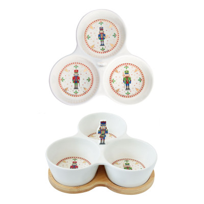 Easy Life - Nutcracker - Set aperitivo con 3 ciotoline e vassoio in bamboo - Colore: Bianco - SKU: R2181#NUTC 