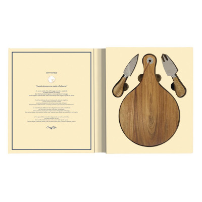  Easy Life - Gift Novels - Set con tagliere in legno di acacia con 2 coltelli da formaggi - Colore: Giallo - SKU: R3270#GIFN 