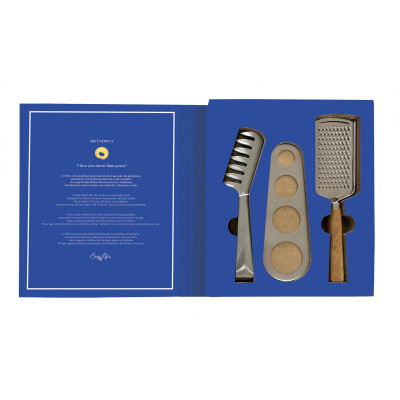  Easy Life - Gift Novels - Set pasta in acciaio con porziona pasta, grattuggia e pinze - Colore: Blu - SKU: R3273#GIFN 
