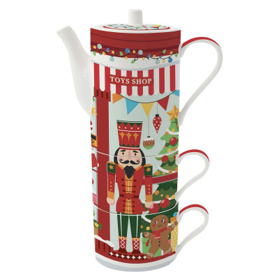Easy Life Teiera da 500ml con 2 tazze con decoro natalizio Colore: Rosso/Bianco