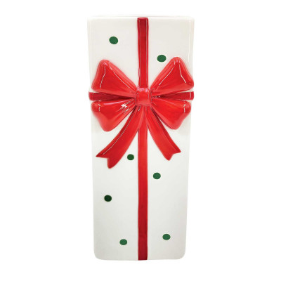 Easy Life Ribbon Vaso decorativo a forma di regalo di natale a pois con fiocco Colore: Bianco/Rosso