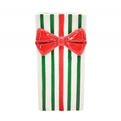 Easy Life Ribbon Vaso decorativo a forma di regalo di natale a righe con fiocco Colore: Rosso