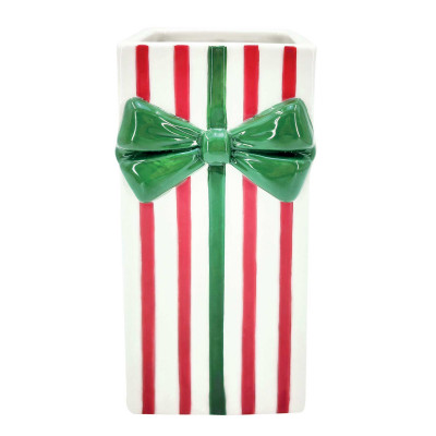 Easy Life Ribbon Vaso decorativo a forma di regalo di natale a righe con fiocco Colore: Verde