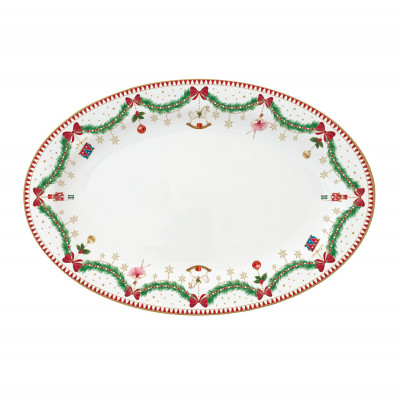  Easy Life - Magie de Noel - Vassoio ovale in porcellana con decoro natalizio - Colore: Multicolore - SKU: R1116#MNOE 