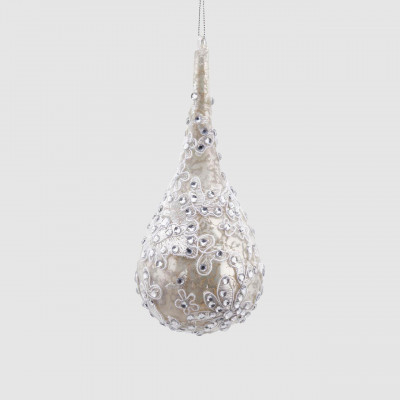EDG - Enzo de Gasperi Decorazione natalizia palla in vetro a goccia con gemme Colore: Argento