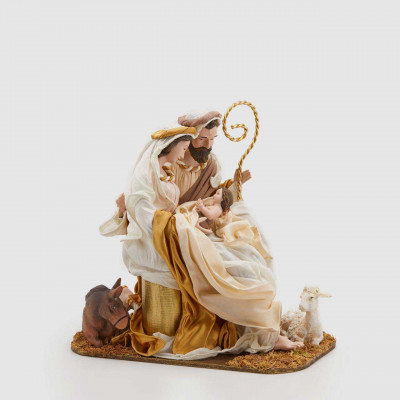 EDG - Enzo de Gasperi - Decorazione natalizia statuina con la natività seduti con base e tessuto - Colore: Bianco/Oro - SKU: 684354-18