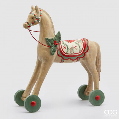  EDG - Enzo de Gasperi - Decoro natalizio con cavallo grande poly con ruote - Colore: Nocciola - SKU: 685342-37 