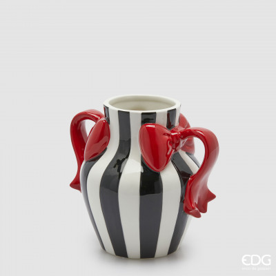  EDG - Enzo de Gasperi - Fiocchi - Vaso a forma di anfora con fiocchi rossi - Colore: Bianco/Nero - SKU: 1101034A190 