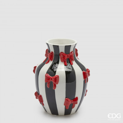  EDG - Enzo de Gasperi - Fiocchi - Vaso a forma di anfora con piccoli fiocchi rossi - Colore: Bianco/Nero - SKU: 1101033A190 